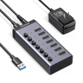 USB 3.0 7-Port Hub 12V 2A (DC:5.5) – High-Speed Data Transfer Up to 5Gbps, Powered USB Hub with Individual On/Off Switches, Plug & Play, Wide Compatibility for PC, Laptop, MacBook, Printer, External HDD & More". 