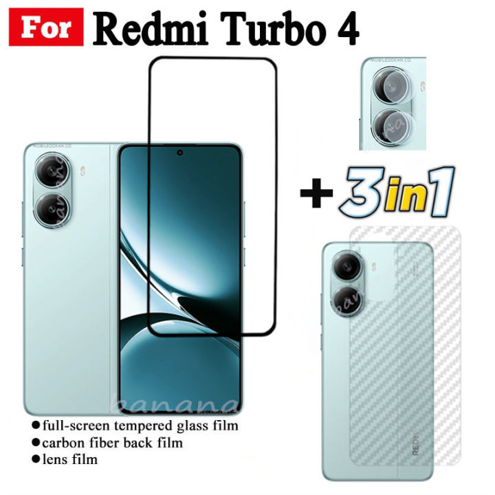 3 IN 1 Redmi Turbo 4 Tempered Glass Film For Redmi Turbo 3 Redmi Note 14 4G 5G Full Cover Screen Protector Glass +Camera Lens Film+back film