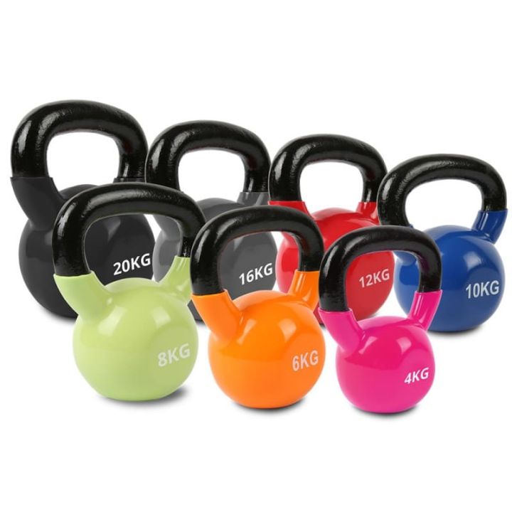 Vinyl-Kettlebell Set 4–20 Kg – 7 Gewichte Für Krafttraining Zu Hause Oder Im Gym, Farbcodiert & Rutschfest