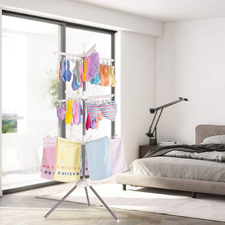 oldable Clothes Drying Rack Standing Garment Hanger 3-Tier Towel Racks ...