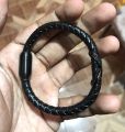 FINKK Mens Womens Bracelet Leather Stainless Steel Fashion Boys Girls black best good wrist hand band bangle. 