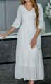 Yemi White Rayon Tiered V-Neck Maxi Dress. 