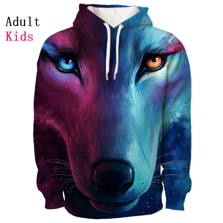 Boys Hoodies Cool Wolf Sweatshirt 3D Wolf Hoodies Men Hooded