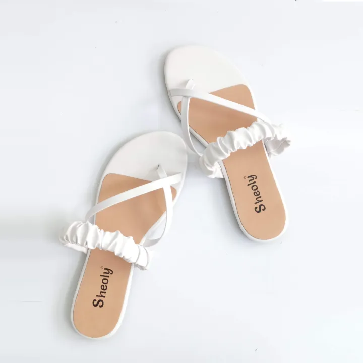 Sheoly Women White Color Toe-Cross Folding Strap Sandals for women