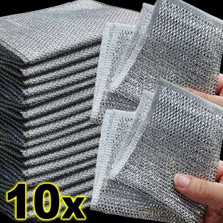 microfiber cloth Thickened Steel Wire Cleaning Cloths Kitchen Pan Pot Dishes Rags Napery Cloth Double -layers Non-stick Oil Dishcloths Wholesale