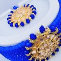Adorable Gold-Plated ultra blue color crystal Pearl Choker Necklace Set for Women and girl with free box.. 