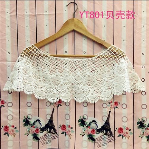 【Hengli jewelry story】Sweet White Crochet Lace Tassels Knit Wide Collar Cape