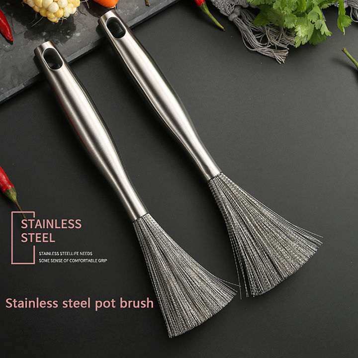 Stainless Steel Pan Brush Bowl Plate Long Handle Strong Decontamination Convenient Fast Sink Stove Kitchen Clean Tools