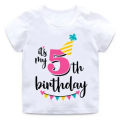 Girls Happy Birthday Number 3-9 Print T shirt Baby Summer White T-shirt Kids Birthday Present Number Print Clothes White. 