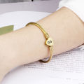 Fashion Girls Gold Color Stainless Steel Heart Bracelet Bangle With Letter Fashion Initial Alphabet Charms Bracelets For Women. 