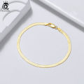 Orsa Jewels 18k Gold 925 Sterling Silver 3mm Flexible Flat Herringbone Chain Bracelet For Women Fahsion Jewelry Sb107. 
