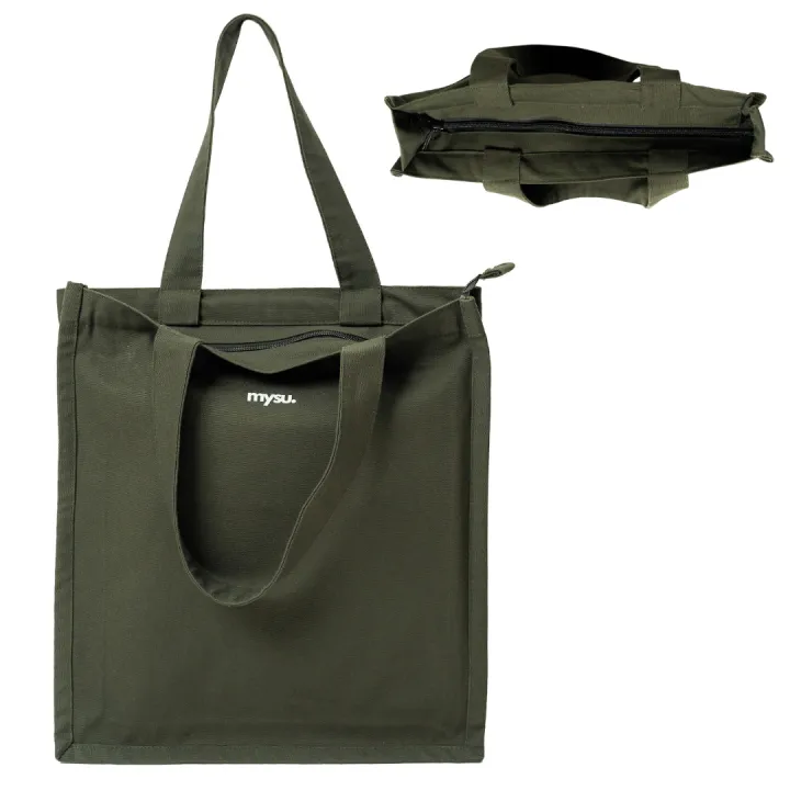MYSU Heavy Duty Brown Eco Friendly Large Canvas Tote Bag with Zipper - 14.5 inches (L) * 3 inches (W) * 16 inches (H) - Holds up to 15kg