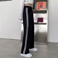 Korean Style Autumn and Winter Straight Sports Pants Female Thin Loose Slimming School Uniform Two Horizontal Strips Middle School Student Wide Leg Trousers Men. 