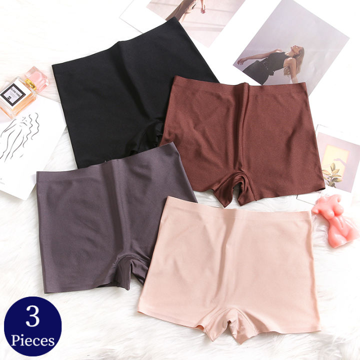 BZEL 3PCS Women's Panties Seamless Boxers Breathable Lingerie Comfortable Boyshorts Silk Satin Underwear Woman Sports Underpants