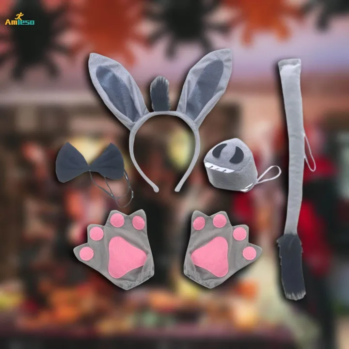 Halloween%20Party%20Costumes%20Cartoon%20Girls%20Animal%20Costume%20Bunny%20Headband%20Novelty%204pcs%20with%20Gloves%20-%20Image%202