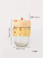 Annil Cute Pastel Color Water Cup with Straw Thick Glass Bottle for Hot and Cold Drinks 350ml. 