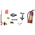 2 Set RC Car Part: 1 Set Luggage Rack Winch Shovel Fuel Tank Ax Decoration & 1 Set Metal Mini Fire Extinguisher. 