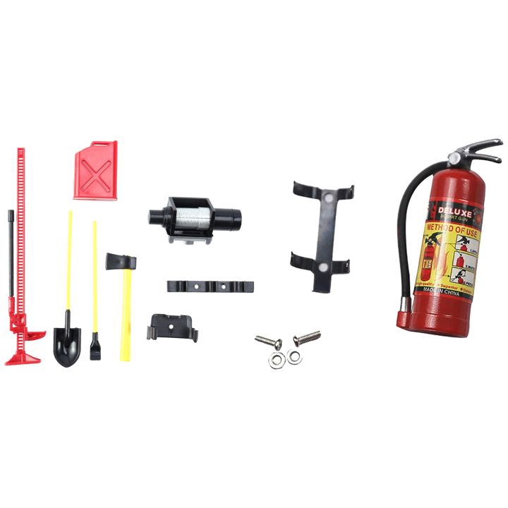 2 Set RC Car Part: 1 Set Luggage Rack Winch Shovel Fuel Tank Ax Decoration & 1 Set Metal Mini Fire Extinguisher