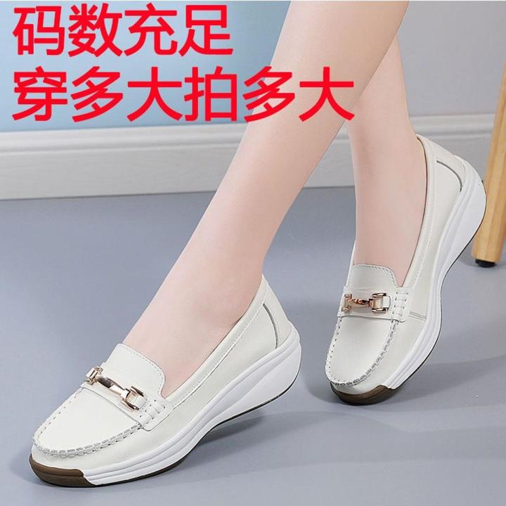 Genuine Leather Women's Spring and Autumn New Leather Shoes Comfortable Flat Mom Shoes Soft Bottom Soft Surface Peas Shoes Versatile Casual Shoes