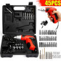 45 Pieces Set Pivoting Cordless Screwdriver Set, Power Tool with Rechargeable 3.6V Battery, Bits, Sockets and Case. 