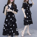 bellylady Women Cotton di Dress V-neck Polka Dot High Waist Irregular Short Ruffle Sleeves Summer Dress. 