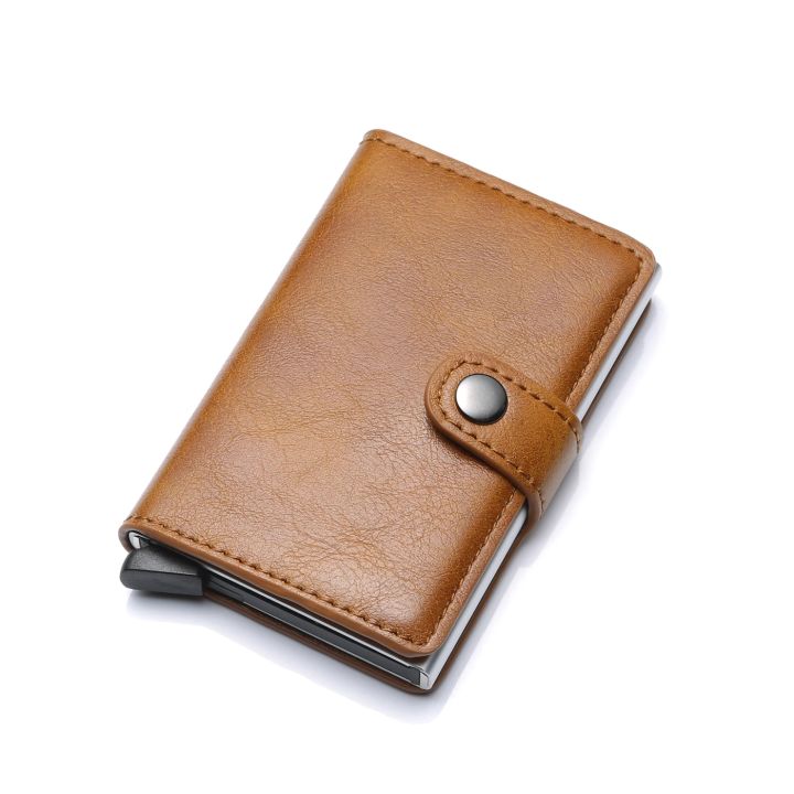 【hot】 SEMORID Credit Card Holder Holder Slim Leather Wallet Pop Up Wallet RFID Blocking Metal Double Card Case For Men And Women