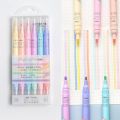【The Quiet Page】6pcs Light Highlighter Pens Set 3mm Dual Ended Double Color Marker Liner Drawing Pen Paint Art Office School Supplies A6477. 