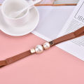 Creative Pearl Buckle Belt PU Leather Dress Skirt Waist Elastic Thin Women Belts Stylish Gift GJCUTE. 