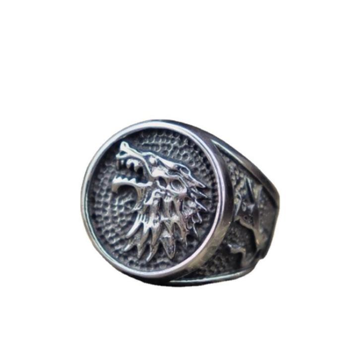 Haiyi%20Punk%20Alloy%20Power%20Game%20Thrones%20Stark%20Ring%20Men's%20Viking%20Black%20Ring%20Fashion%20Jewelry%20Accessories%20-%20Image%202