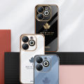 Quiberk for Infinix Smart 8 / Hot 40i Fashion Plating Soft Case Maple Leaf Pattern Square Frame Shockproof Phone Back Cover. 