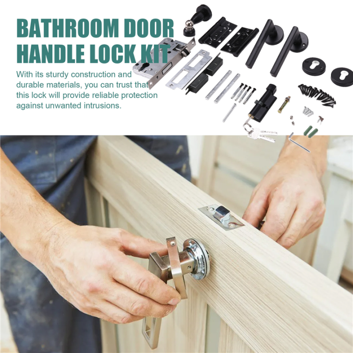 Safe%20and%20Economical%20Bathroom%20Door%20Handle%20Lock,%20Easy%20to%20Install%20Key,%20for%20Quiet%20Use%20in%20Family%20Bedrooms%20Black%20-%20Image%203