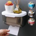 Wall Mount Tissue Holder Bathroom Waterproof Tissue Box Self-adhesive Punch-Free Multifunctional Storage Rack Bathroom Supplies. 