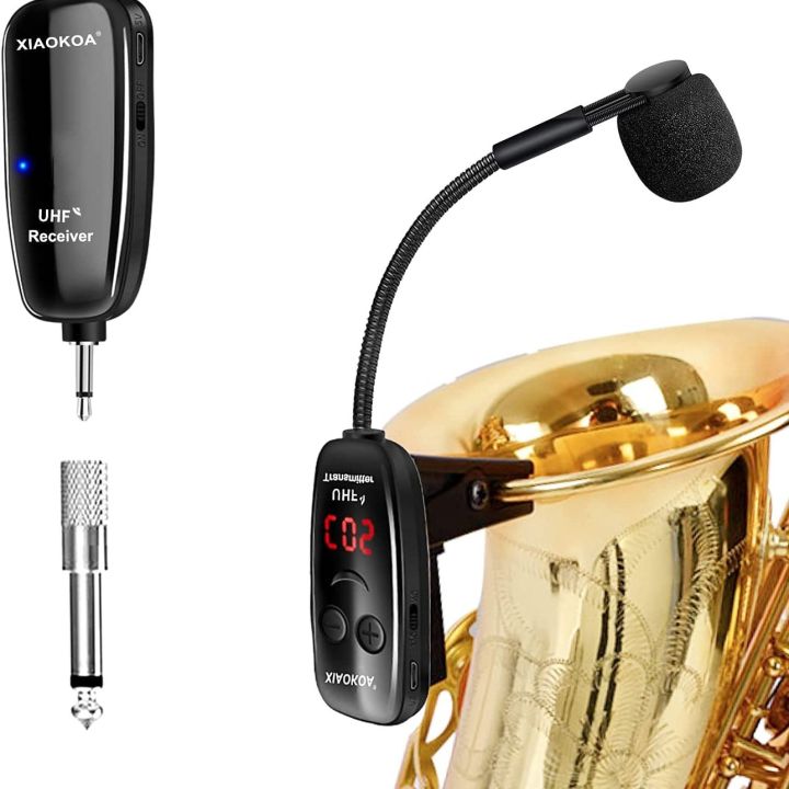 XIAOKOA UHF Wireless Instruments Microphone,Saxophone Microphone,Wireless Receiver and Transmitter,160ft Range,Plug and Play,Great for Trumpets, Clarinet, Cello