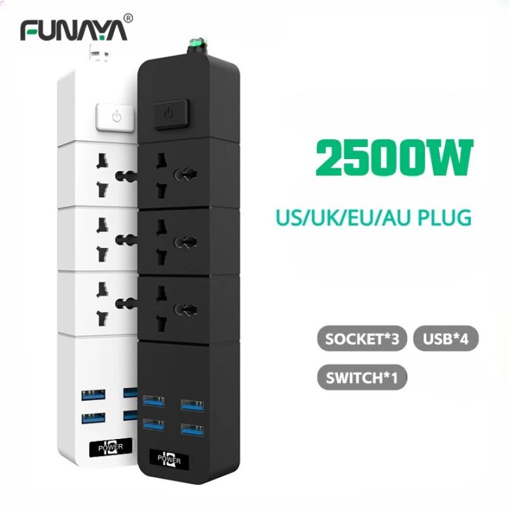 Power Strip Socket Universal Multi Plug 1 2 3 Outlest 110~250V 4 USB 5V 2.1A 2500W Black White Extension Cord Electric Sockets