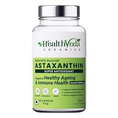Health Veda Organics Plant Based Astaxanthin 4 mg Supplement I 60 Veg ...