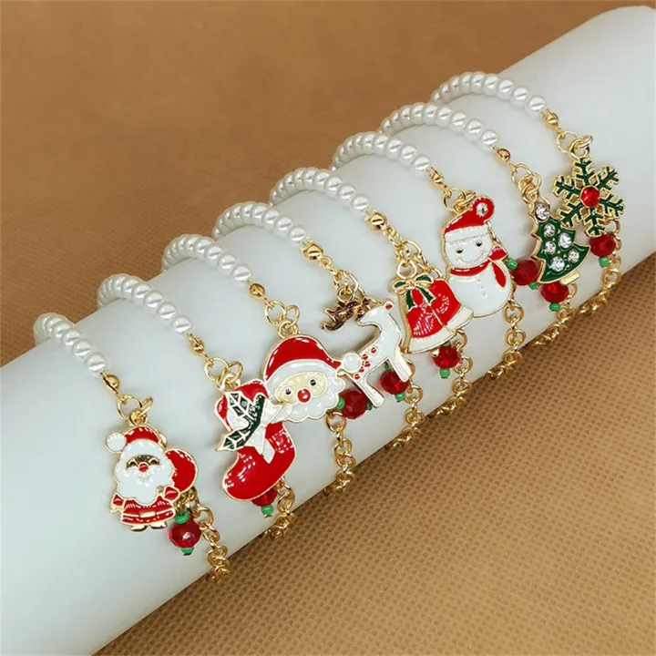 Christmas%20Bracelet%20Jewelry%20Santa%20Claus%20Xmas%20Tree%20Snowman%20Elk%20Snowflake%20Bells%20Pendant%20Bracelet%20Pearl%20Bangle%20New%20Year%20Xmas%20Gifts%20-%20Image%202