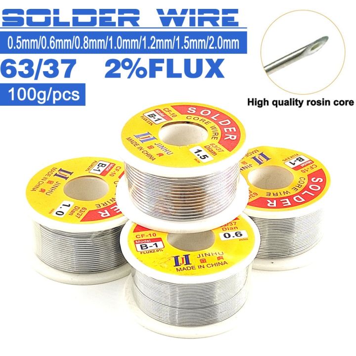 Soldering Wire Roll 100g Tin Welding Wire Melt Rosin Core Solder Wire 63/37 Flux 2% 0.5/0.6/0.8/1.0/1.2/1.5/2.0mm Soldering Iron Tin For Electrical
