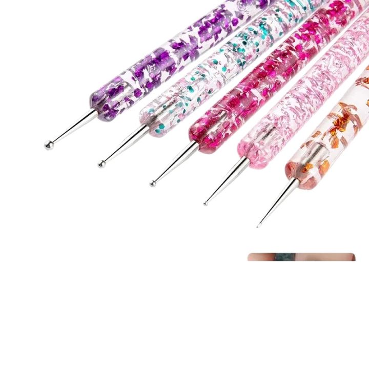 5Pcs Set UV Gel Painting Nail Art Dotting Pen Acrylic Handle Rhinestone Crystal 2 Way Manicure Tools Kit