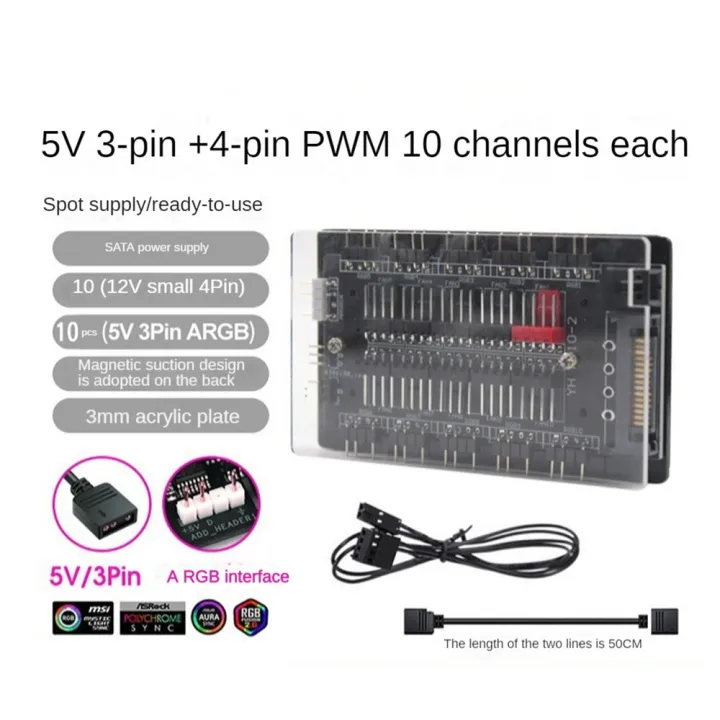 Ryra%205v%203%20Pin%20Argb%20Fan%204-Pin%20Argb%204-Pin%20Pwm%2010%20Hub%20Splitter%20Sata%20Power%20Extension%20Cable%20Adapter%20Control%20Hub%20Pc%20Rgb%20Fan%20Cooler%20-%20Image%203