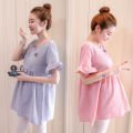 Maternity Summer Dress Short-Sleeved Top Women's Summer Korean Style Fashion Short Shirt Fashionable Mom Outer Wear Loose-Fitting Peasant Blouse Skirt. 