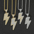 Iced Out CZ Crystal Lightning Sign Pendant Necklaces for Men Teen Boys Hip Hop Gold Color Chains Accessories Jewelry Gifts. 