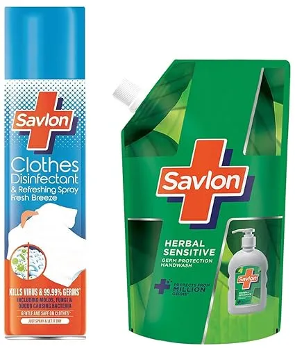 Savlon Clothes Disinfectant and Refreshing 230 ml & Herbal Sensitive pH balanced Liquid Handwash Refill Pouch, 725ml FROM (INDIA) SAM