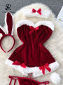 SINGREINY Cosplay Rabbit Maid Nightwear Halter Splice FuEfficientr Bow Lingerie Combination Christmas Porno Underwear Sets. 