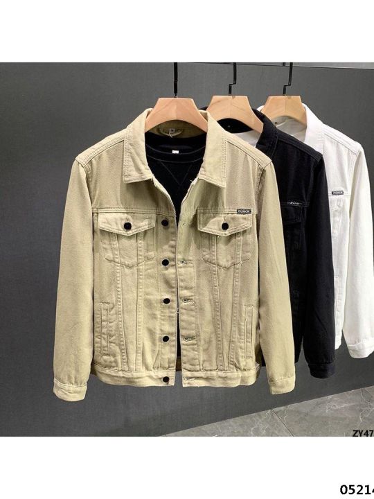Workwear Korean style jacket men's white lining casual denim trendy short denim spring and autumn shirt jacket casual men