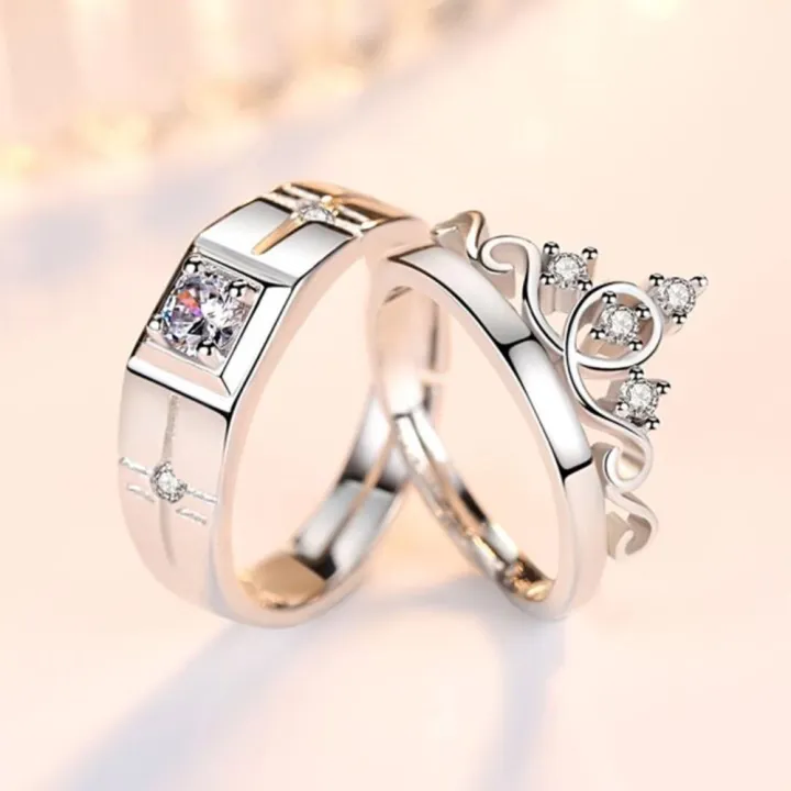 925%20sterling%20silver%20new%20jewelry%20fashion%20couple%20ring%20engagement%20wedding%20anniversary%20gift%20woman%20man%20crown%20open%20ring%20-%20Image%203