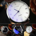 Prism Men Roman Numerals Blu-Ray Faux Leather Band Quartz Analog Business Wrist Watch. 
