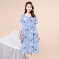 Middle-Aged and Elderly Cotton Nightdress Women's Summer Pajamas Artificial Cotton Dress Skirt Mid-Length plus Size Homewear Mom. 