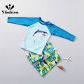 Yfashion 2pcs Kids Boys Cotton Shark Pattern Split Swimsuit Quick-drying Sun Protection Long Sleeve Swimming Suit. 