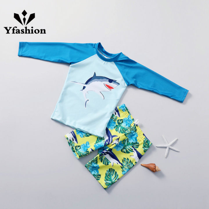 Yfashion%202pcs%20Kids%20Boys%20Cotton%20Shark%20Pattern%20Split%20Swimsuit%20Quick-drying%20Sun%20Protection%20Long%20Sleeve%20Swimming%20Suit%20-%20Image%209