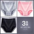 Mu Lily 3 High-Waisted Trousers-Piece Women's Cotton Crotch Belly Contracting Hip Lifting Lace Pattern Briefs. 